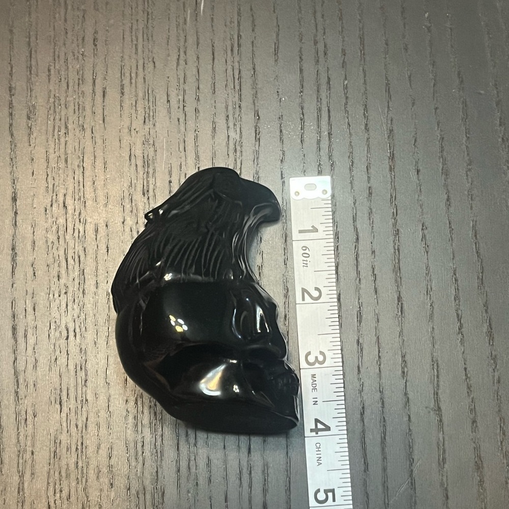 Black Obsidian Raven Skull - Picture 3 of 3
